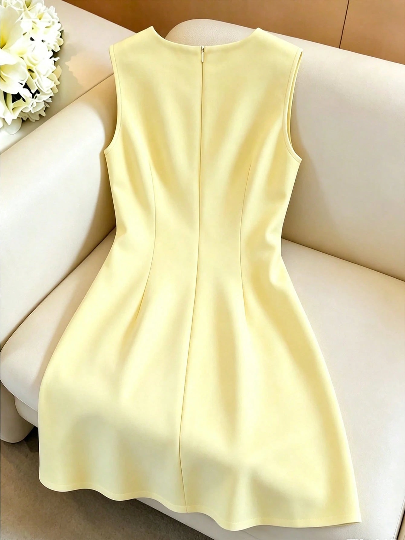 GlowEve French Elegant Women's Pale Yellow Summer Sleeveless Dress,Floral Petal 3D Flower Design With - image 14