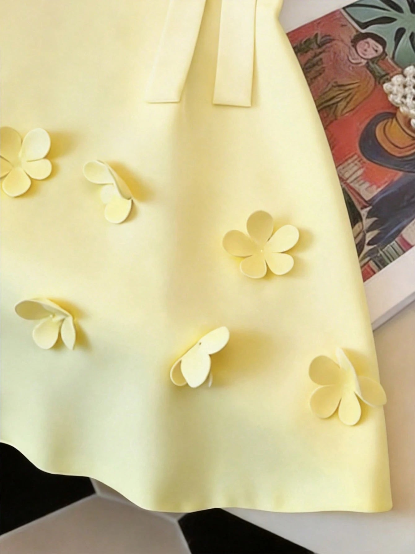 GlowEve French Elegant Women's Pale Yellow Summer Sleeveless Dress,Floral Petal 3D Flower Design With - image 16