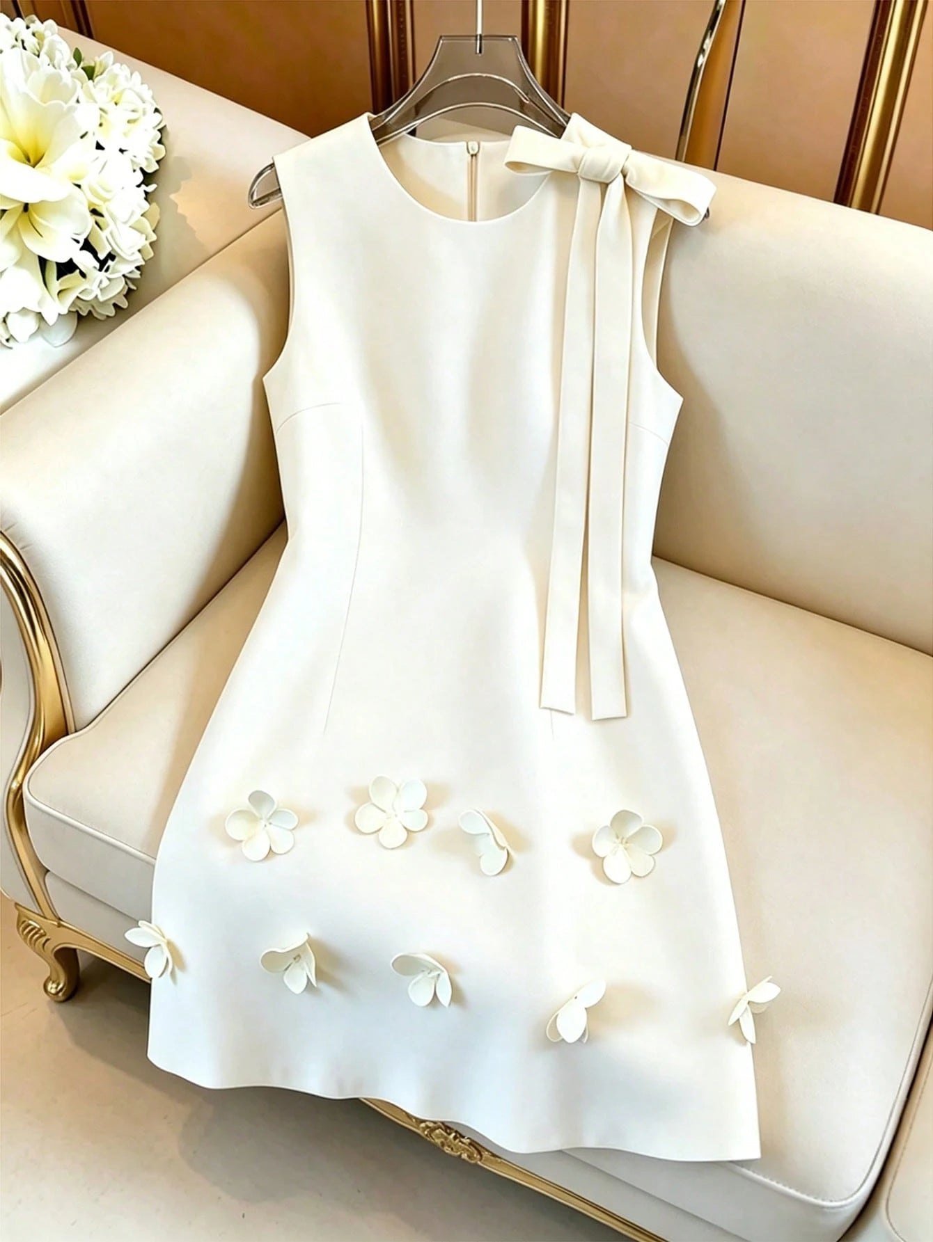 GlowEve French Elegant Women's Pale Yellow Summer Sleeveless Dress,Floral Petal 3D Flower Design With - image 7