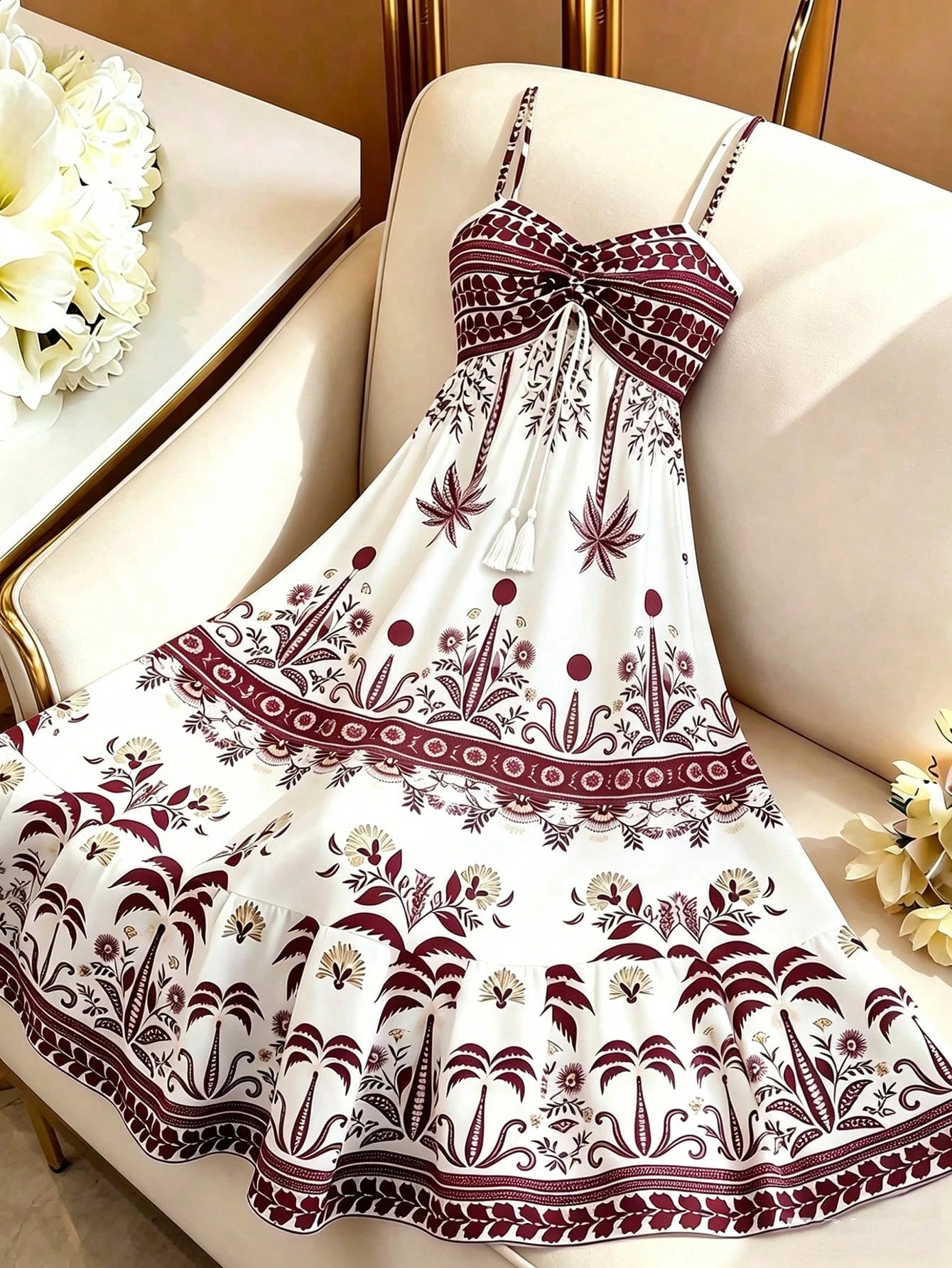 GlowEve Women's White And Blue Floral Summer Boho Beach Vacation