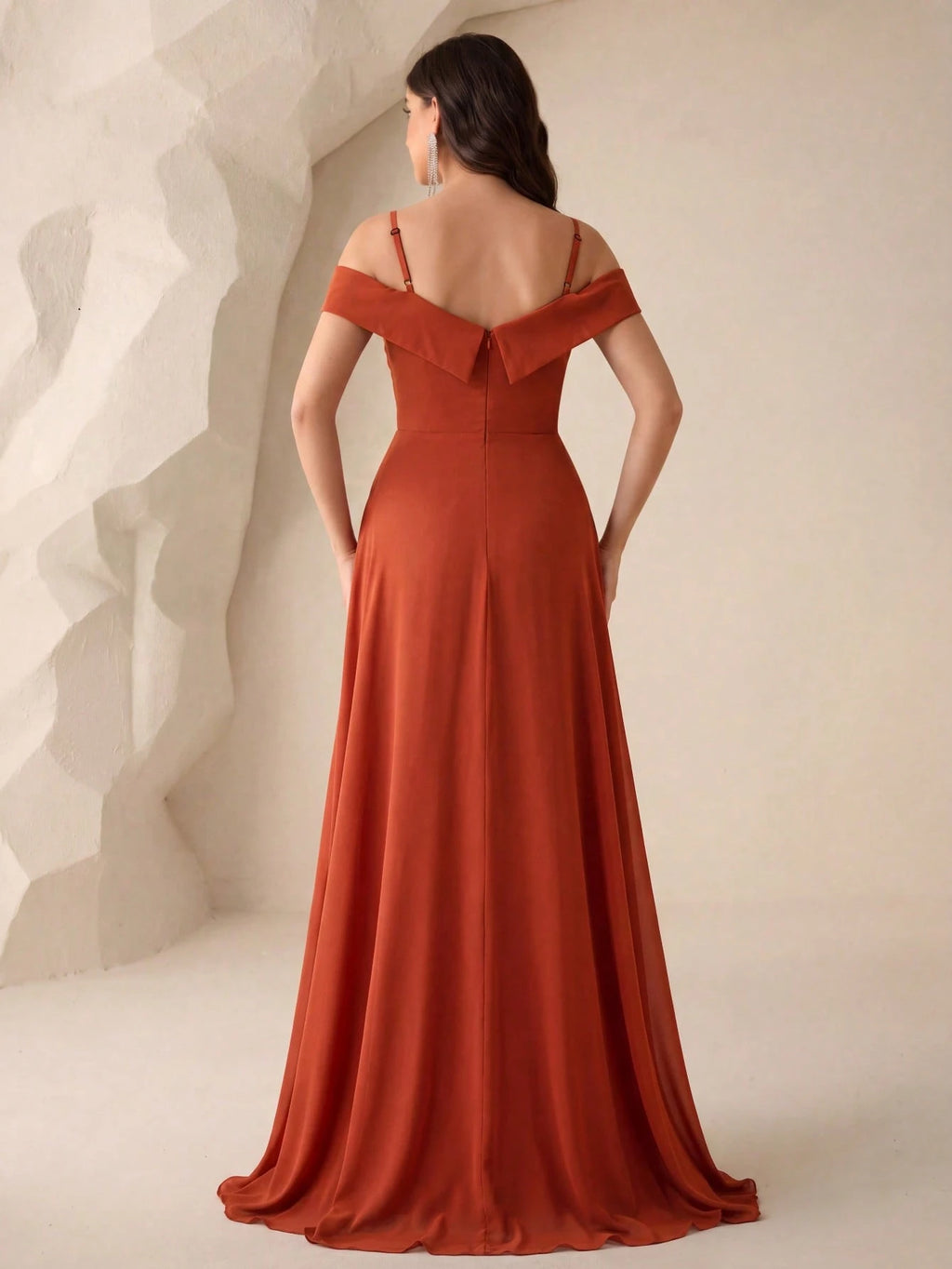 UNITHORSE Cold Shoulder Ruched Floor Length Chiffon Bridesmaid Dress Elegant Dress Wedding Spring - image 3