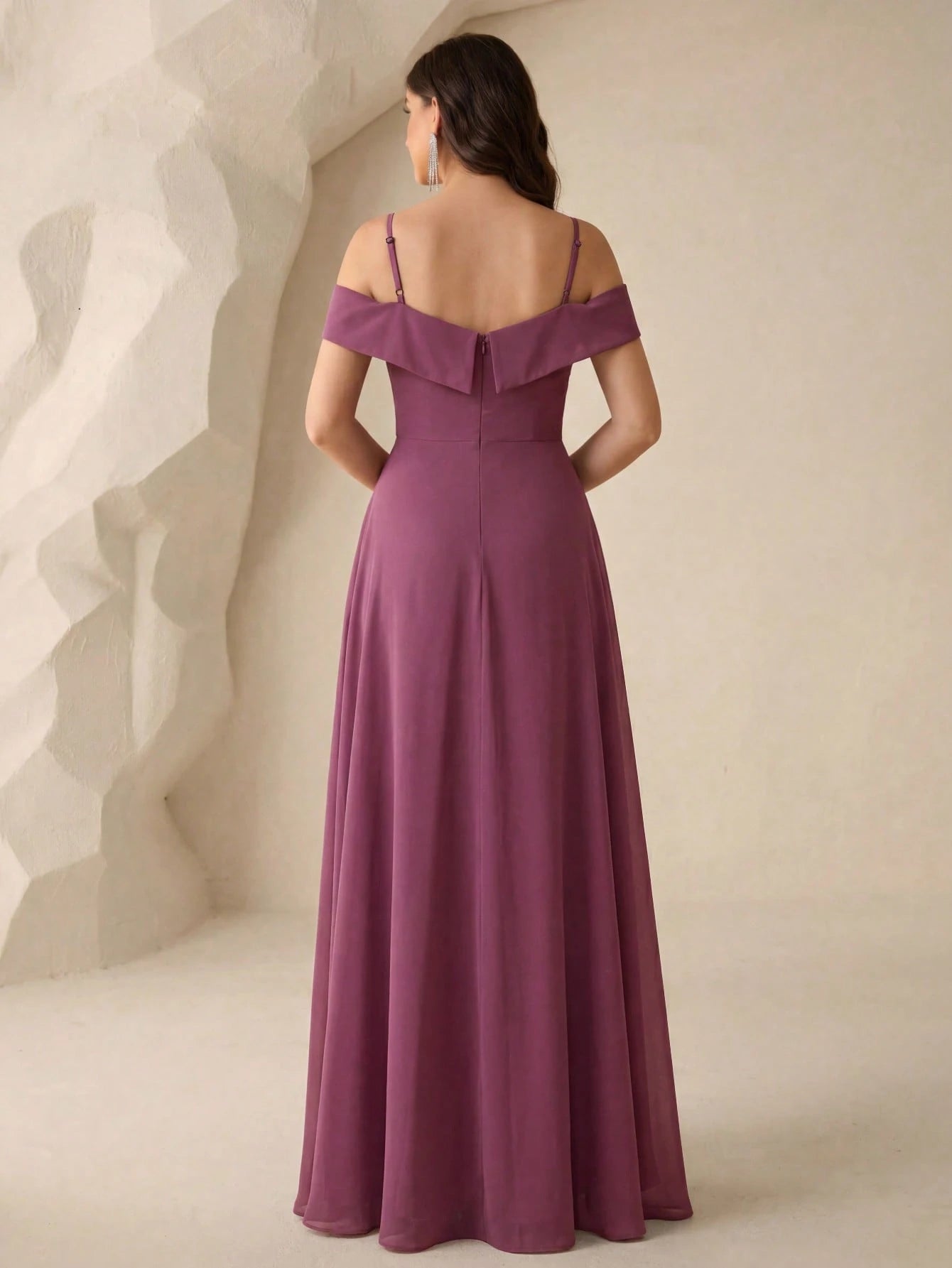 UNITHORSE Cold Shoulder Ruched Floor Length Chiffon Bridesmaid Dress Elegant Dress Wedding Spring - image 17