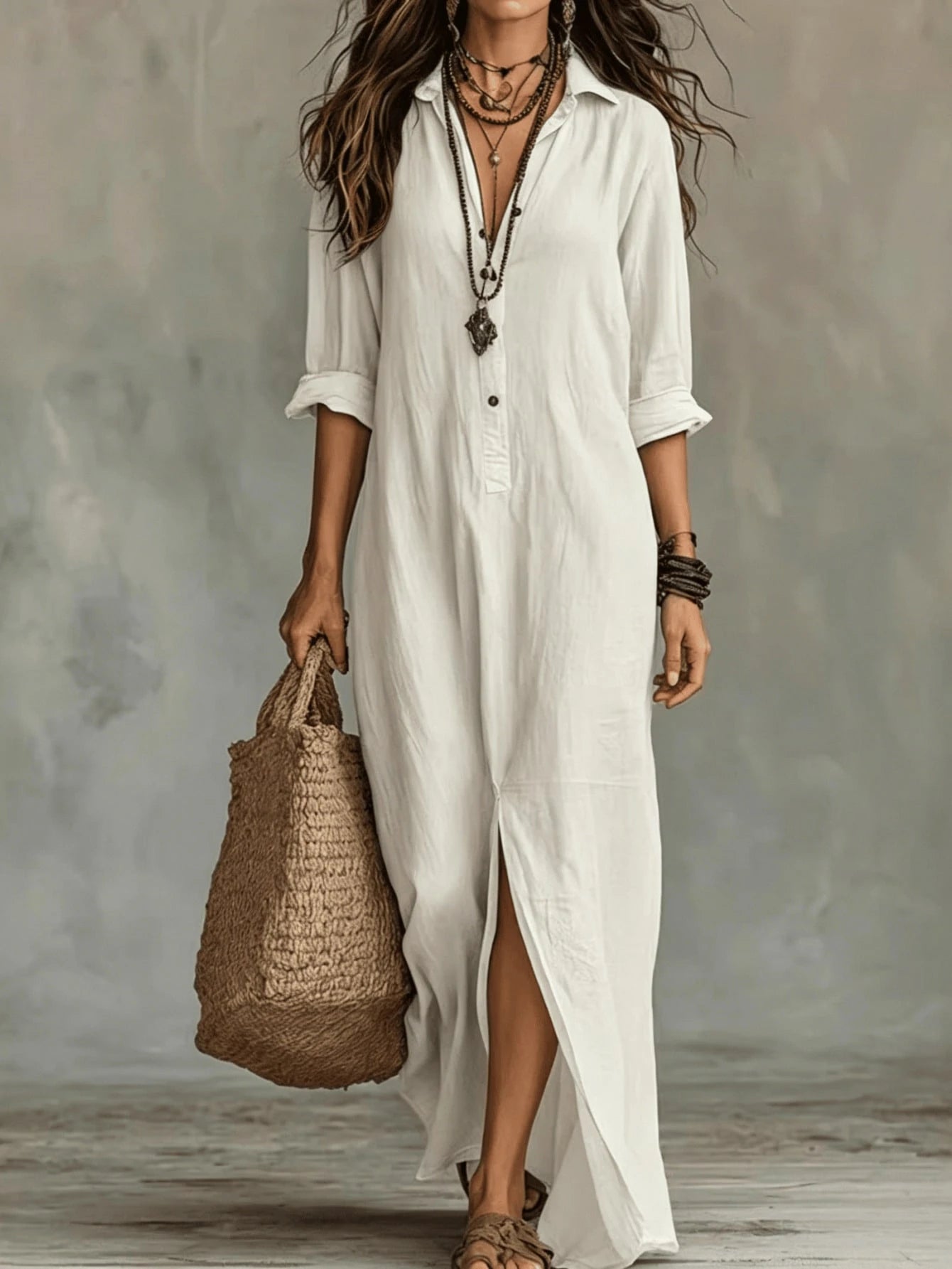 2026 European And American Independent Website Spring Summer New Front-Button Bohemian Shirt And Floor-Length - image 2