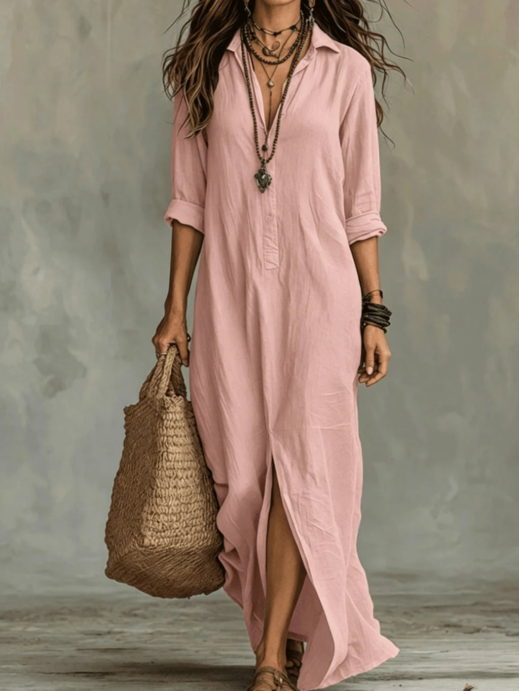 2026 European And American Independent Website Spring Summer New Front-Button Bohemian Shirt And Floor-Length - image 3