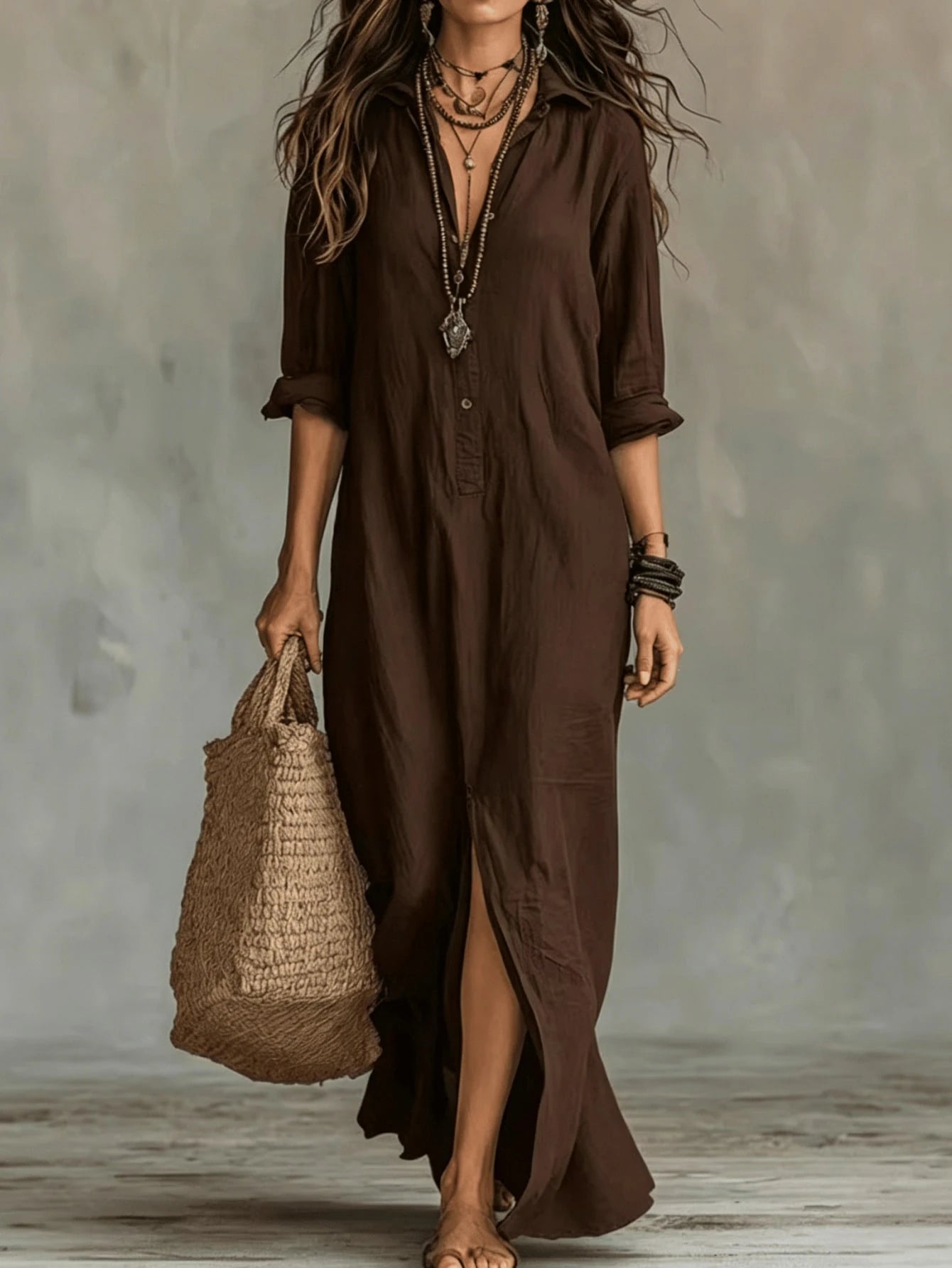 2026 European And American Independent Website Spring Summer New Front-Button Bohemian Shirt And Floor-Length - image 4
