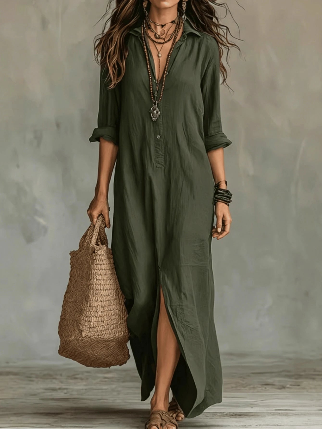 2026 European And American Independent Website Spring Summer New Front-Button Bohemian Shirt And Floor-Length - image 5