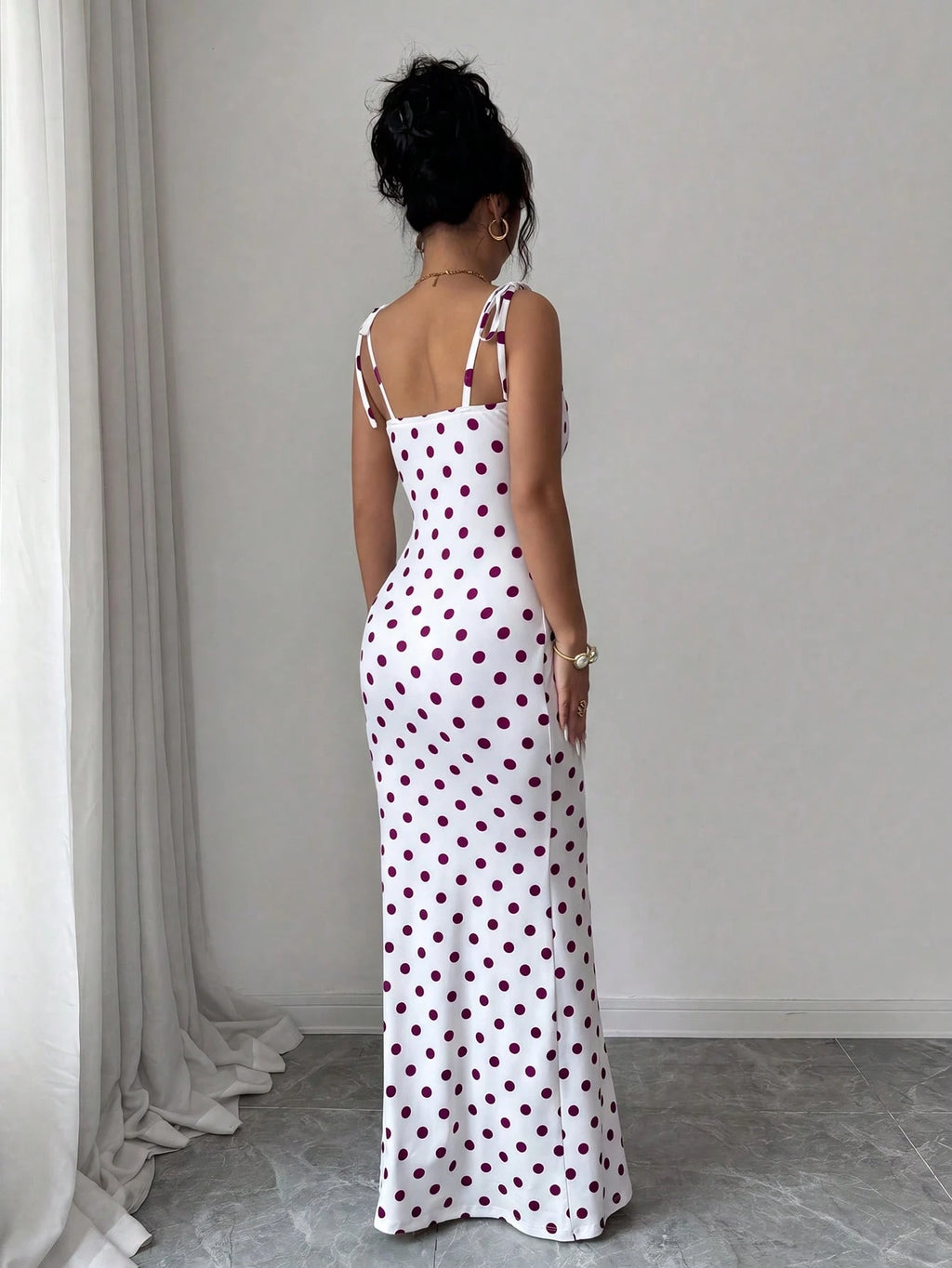 Rafferiza Women's Contrast Color Polka Dot Print Spaghetti Strap Dress