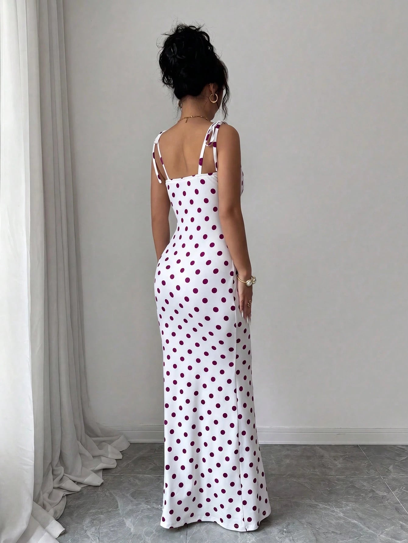 Rafferiza Women's Contrast Color Polka Dot Print Spaghetti Strap Dress