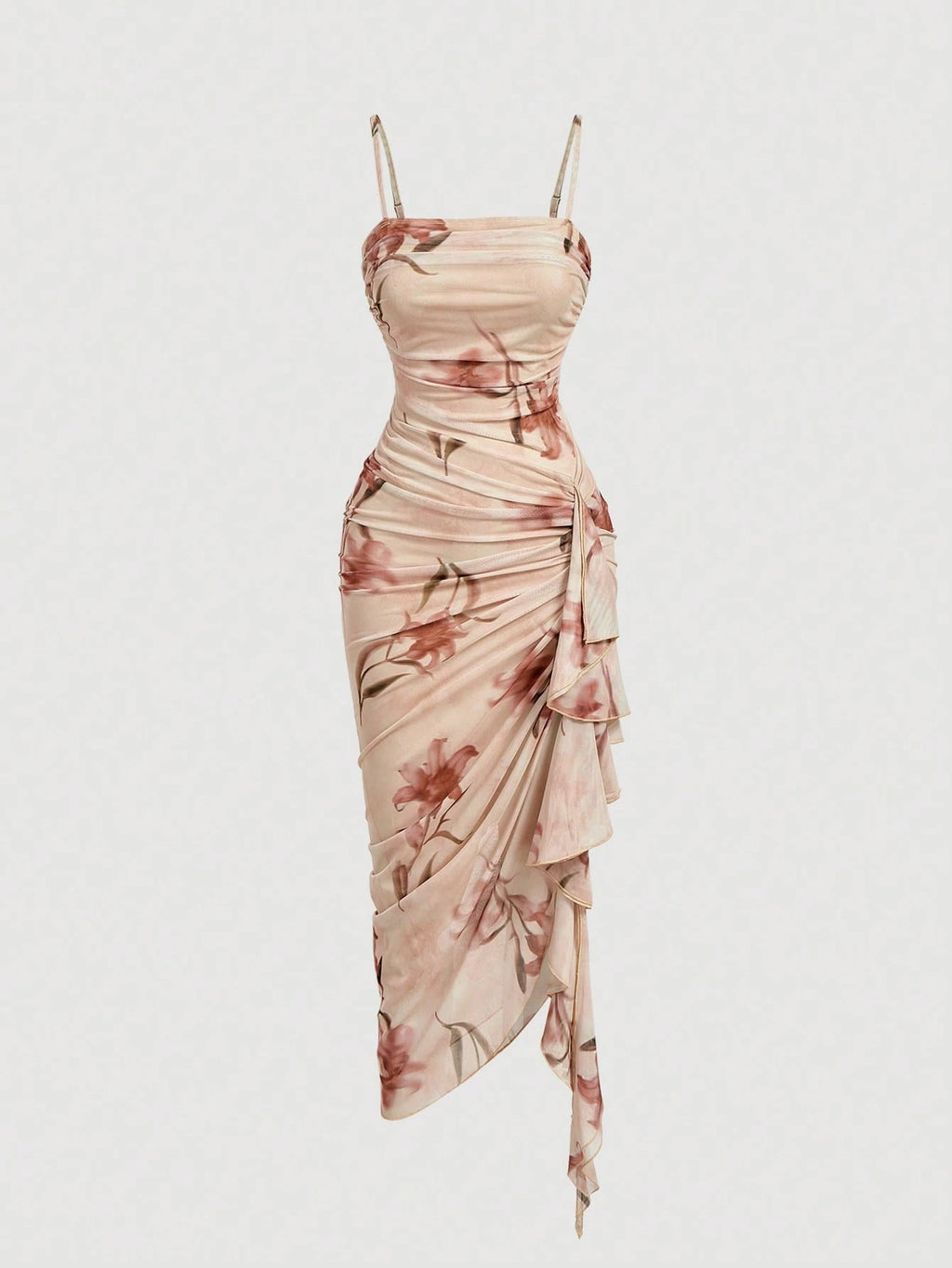 Skyraze Women's Floral Print Sleeveless Midi Dress With Ruffle Hem,