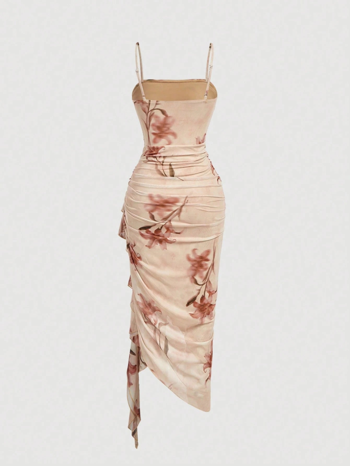 Skyraze Women's Floral Print Sleeveless Midi Dress With Ruffle Hem,
