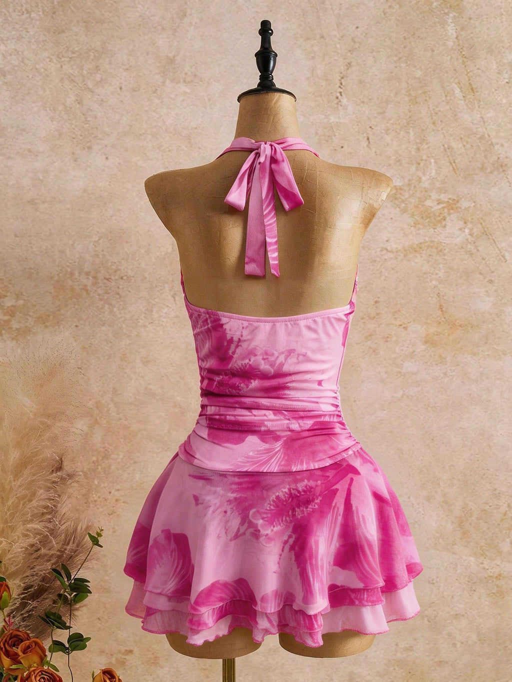 Bellisia Spring/Summer New Women's Fashion Sexy Print Dress - Cowl Neck Design - Waist Cinched & Ruched - image 2