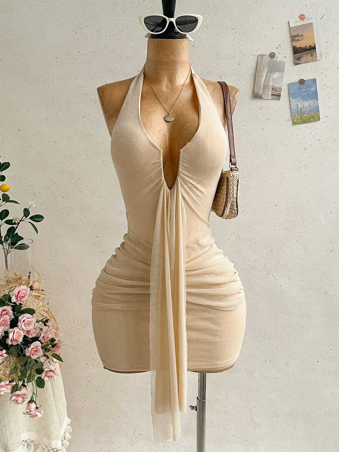 Ure Wave Women's Casual Vacation Sexy Ribbon Halter Bowknot Ruched