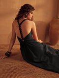 MOTF PREMIUM WOMEN'S LINEN BEADED BACKLESS VACATION DRESS