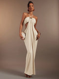 Hauture Olive Green Bandeau Cut Out Side Draped Gathered Side Halter