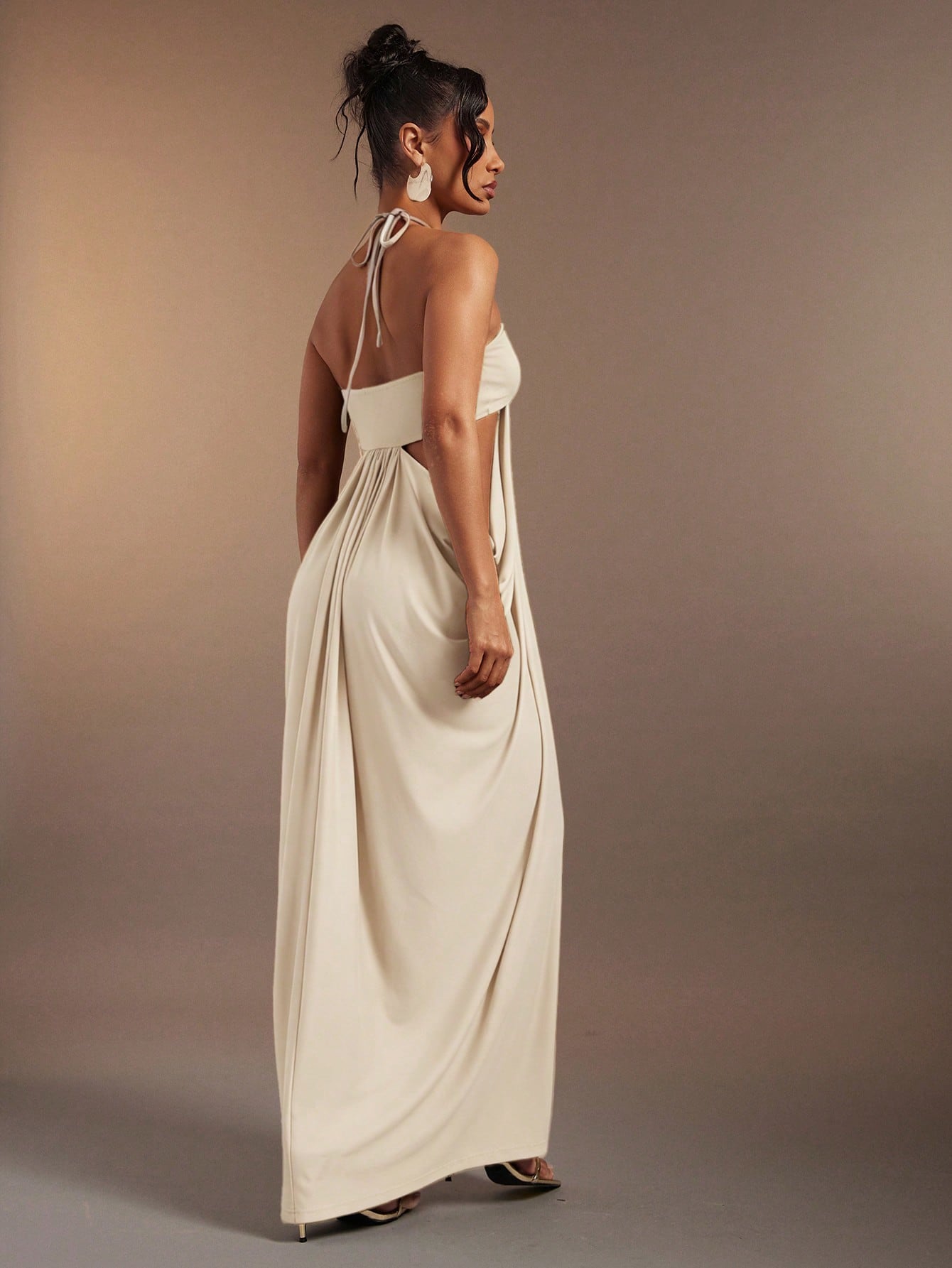 Hauture Olive Green Bandeau Cut Out Side Draped Gathered Side Halter