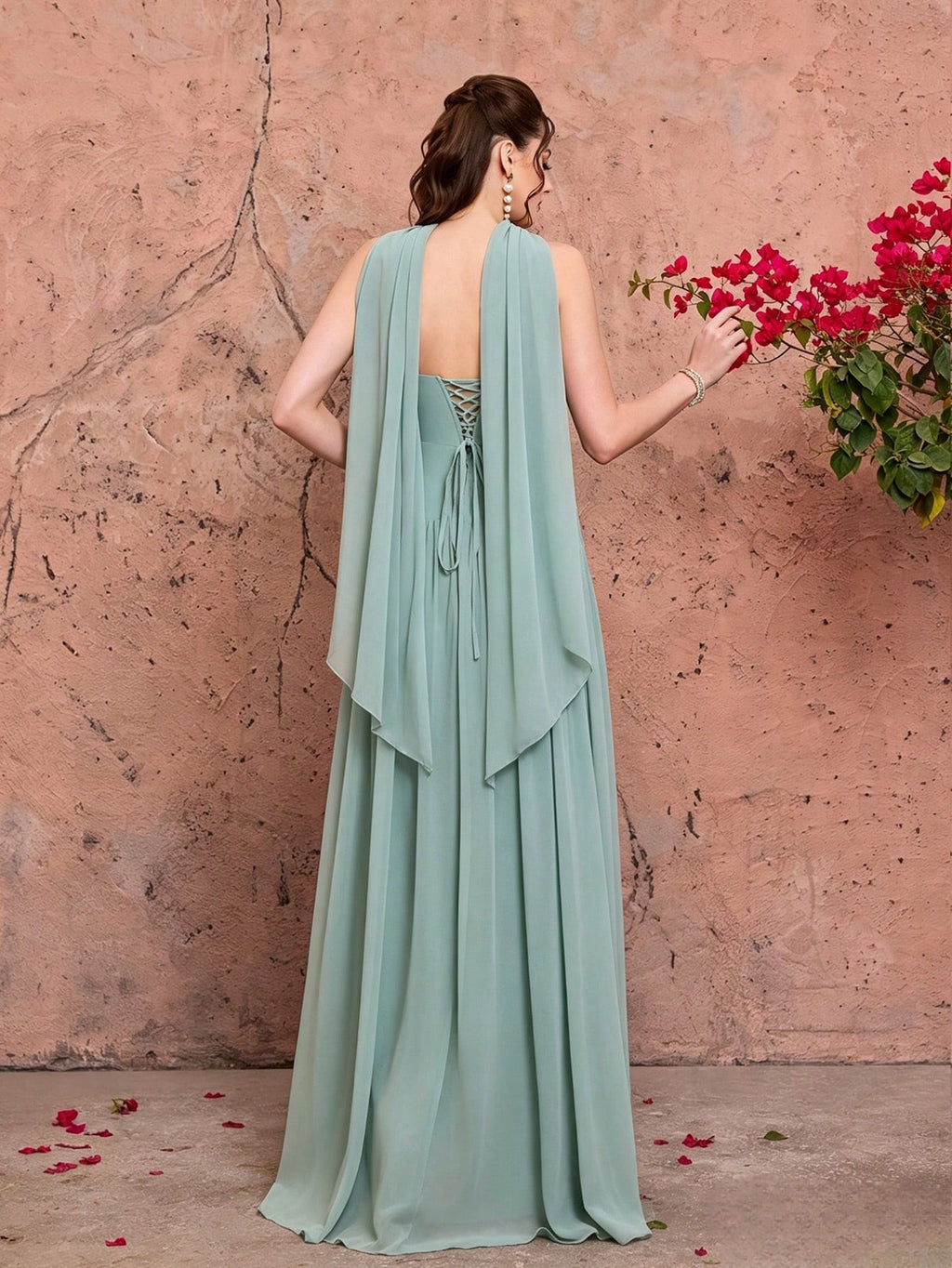 Mgiacy Women's Elegant Mint Green Chiffon Heart Neckline Strapless Corset Back Lace-Up A-Line Maxi Dress, - image 3