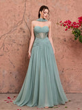 Mgiacy Women's Elegant Mint Green Chiffon Heart Neckline Strapless Corset Back Lace-Up A-Line Maxi Dress,