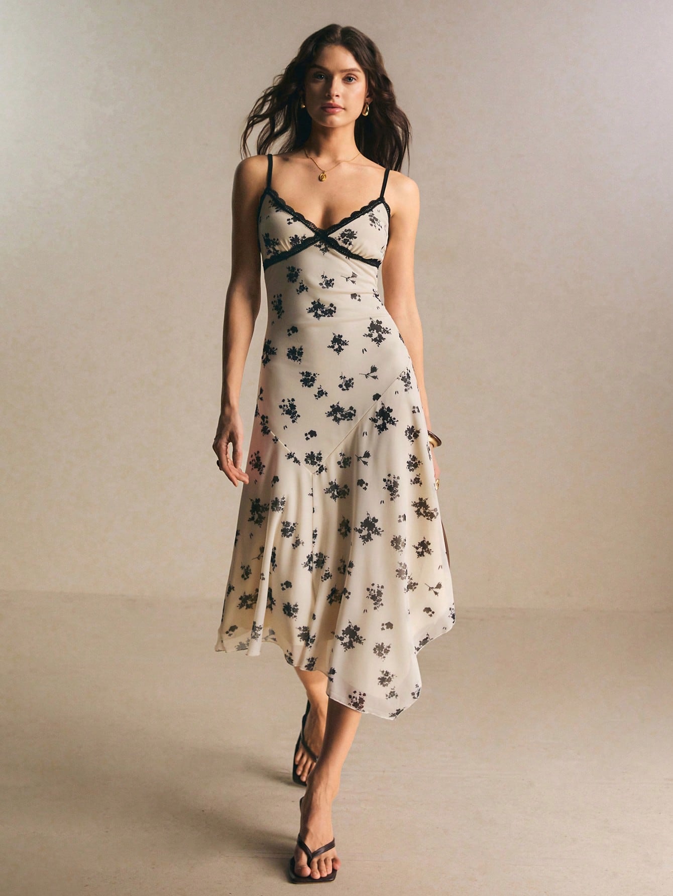 Poéselle Women's Floral Lace Trim Slip Dress For Women – Spaghetti