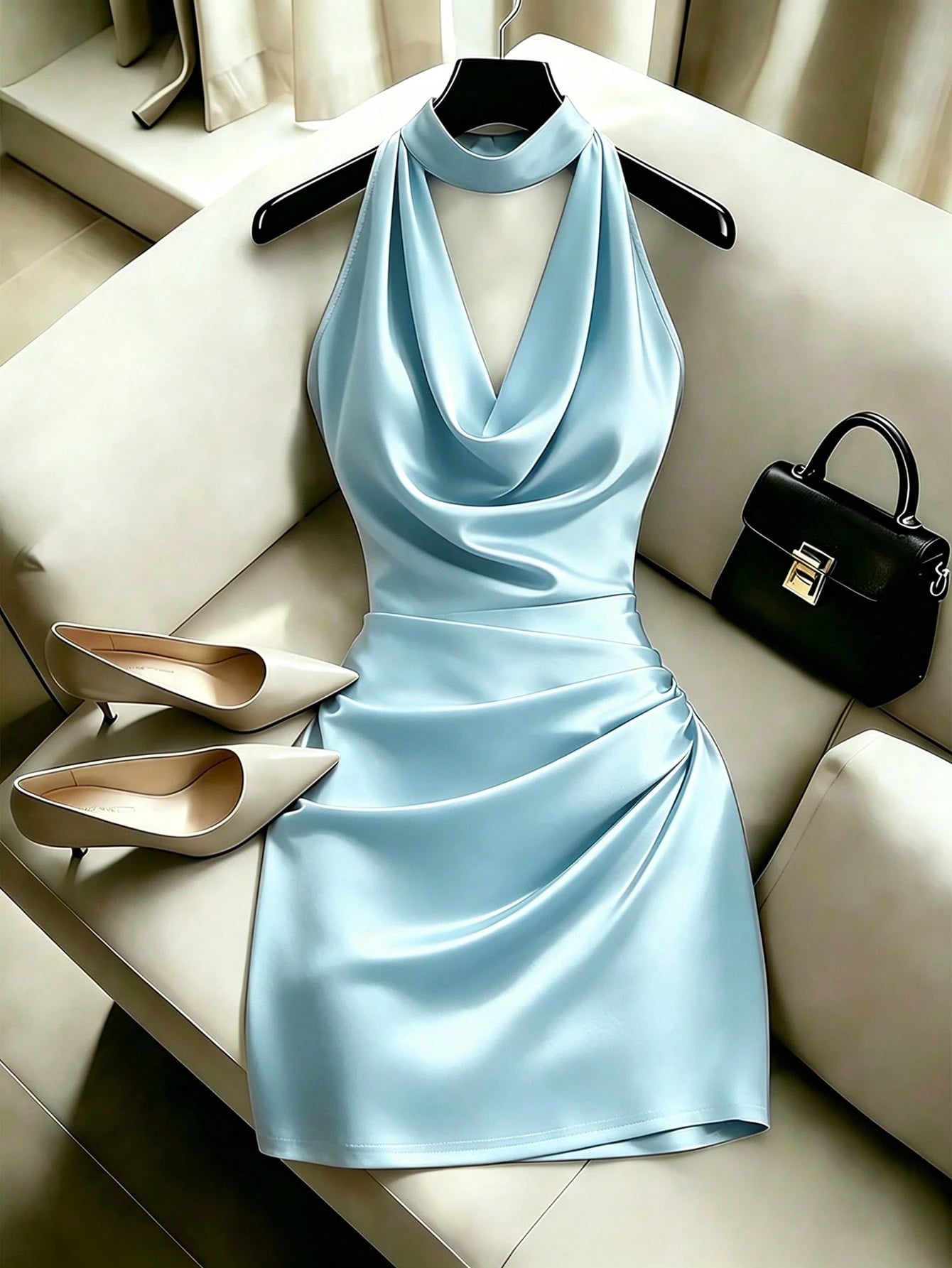 Franclia Fashionable New Elegant Draped Neck Brown Dress, Featuring