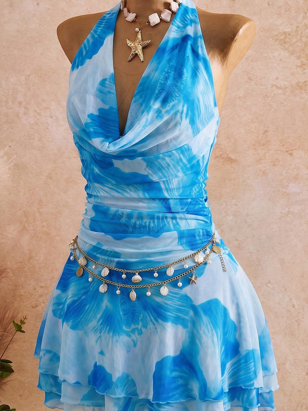 Bellisia Spring/Summer New Women's Fashion Sexy Print Dress - Cowl Neck Design - Waist Cinched & Ruched - image 18