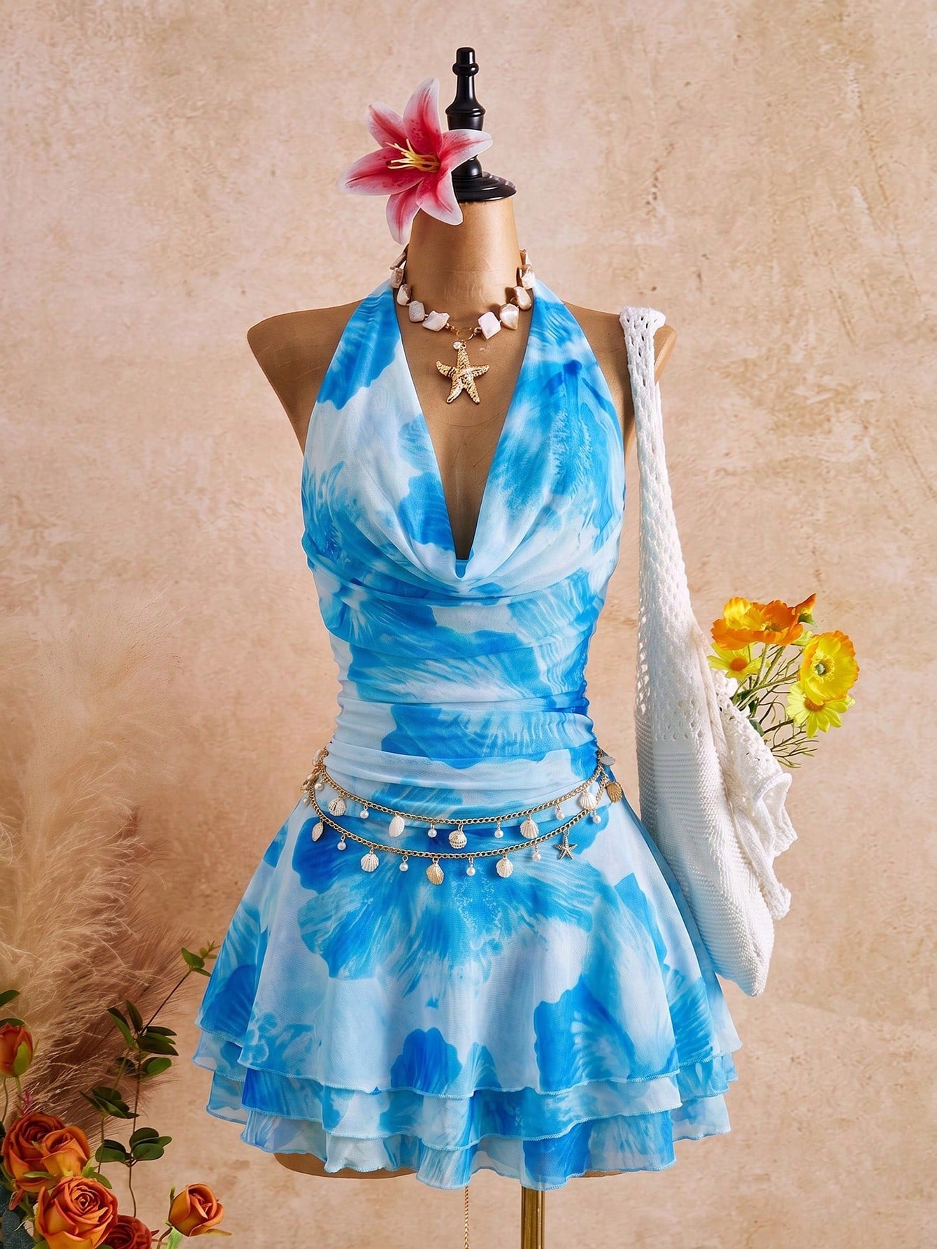 Bellisia Spring/Summer New Women's Fashion Sexy Print Dress - Cowl Neck Design - Waist Cinched & Ruched - image 19