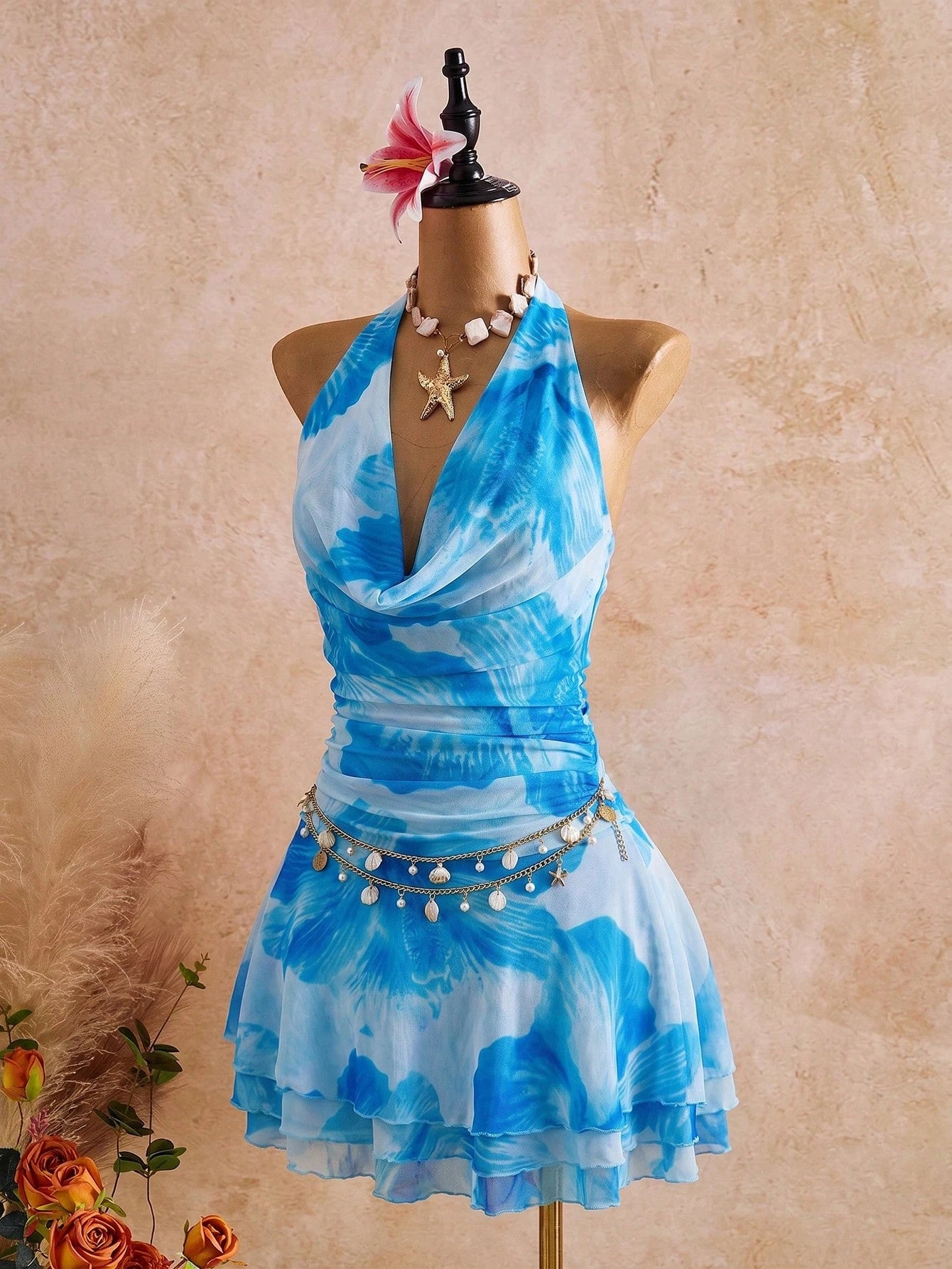 Bellisia Spring/Summer New Women's Fashion Sexy Print Dress - Cowl Neck Design - Waist Cinched & Ruched - image 20