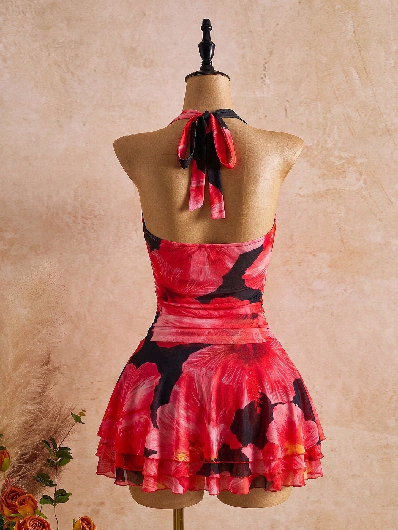 Bellisia Spring/Summer New Women's Fashion Sexy Print Dress - Cowl Neck Design - Waist Cinched & Ruched - image 12