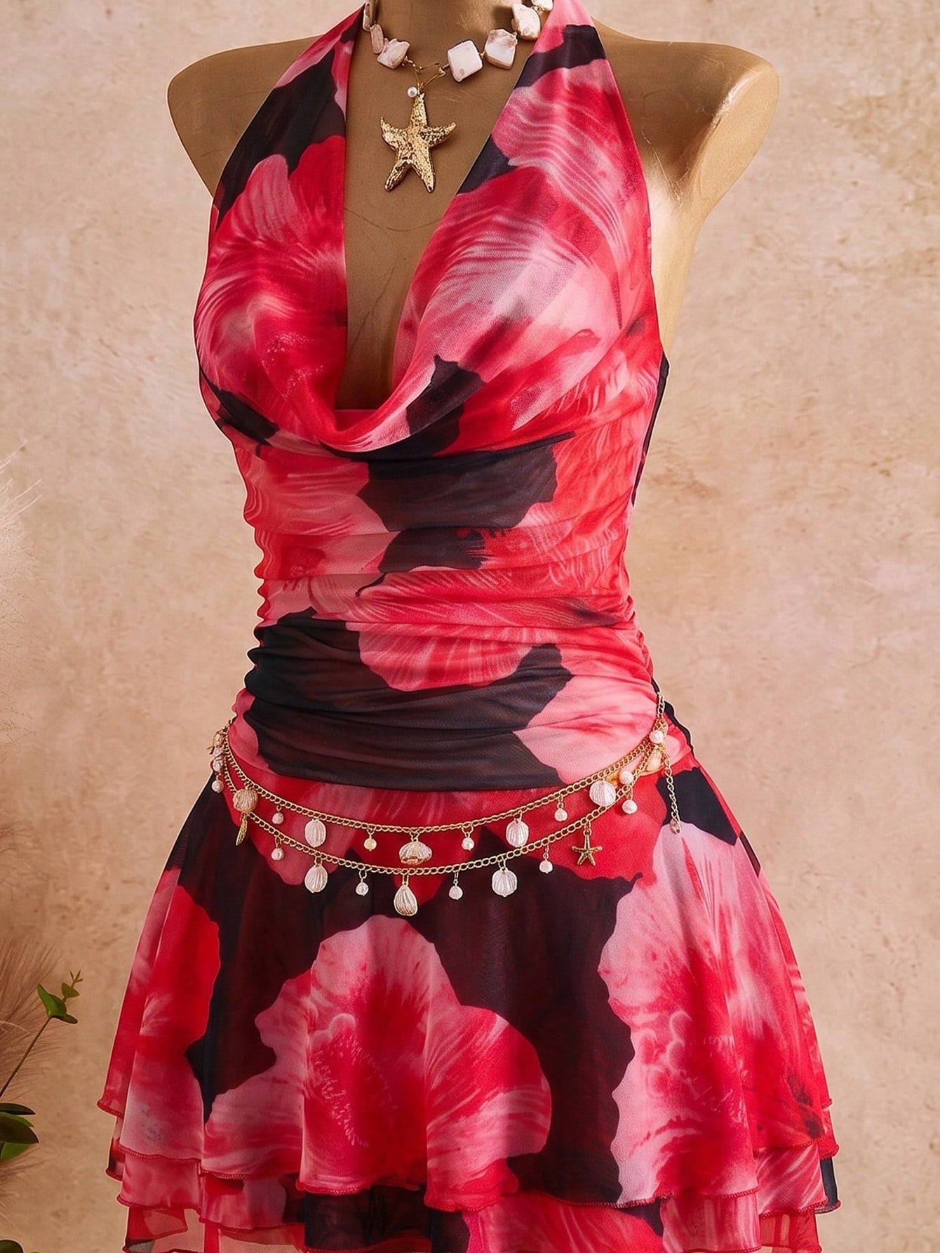 Bellisia Spring/Summer New Women's Fashion Sexy Print Dress - Cowl Neck Design - Waist Cinched & Ruched - image 13