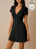 Poéselle Women's Plaid Short Sleeve Single-Breasted Casual Mini Dress,Casual Dresses For Women