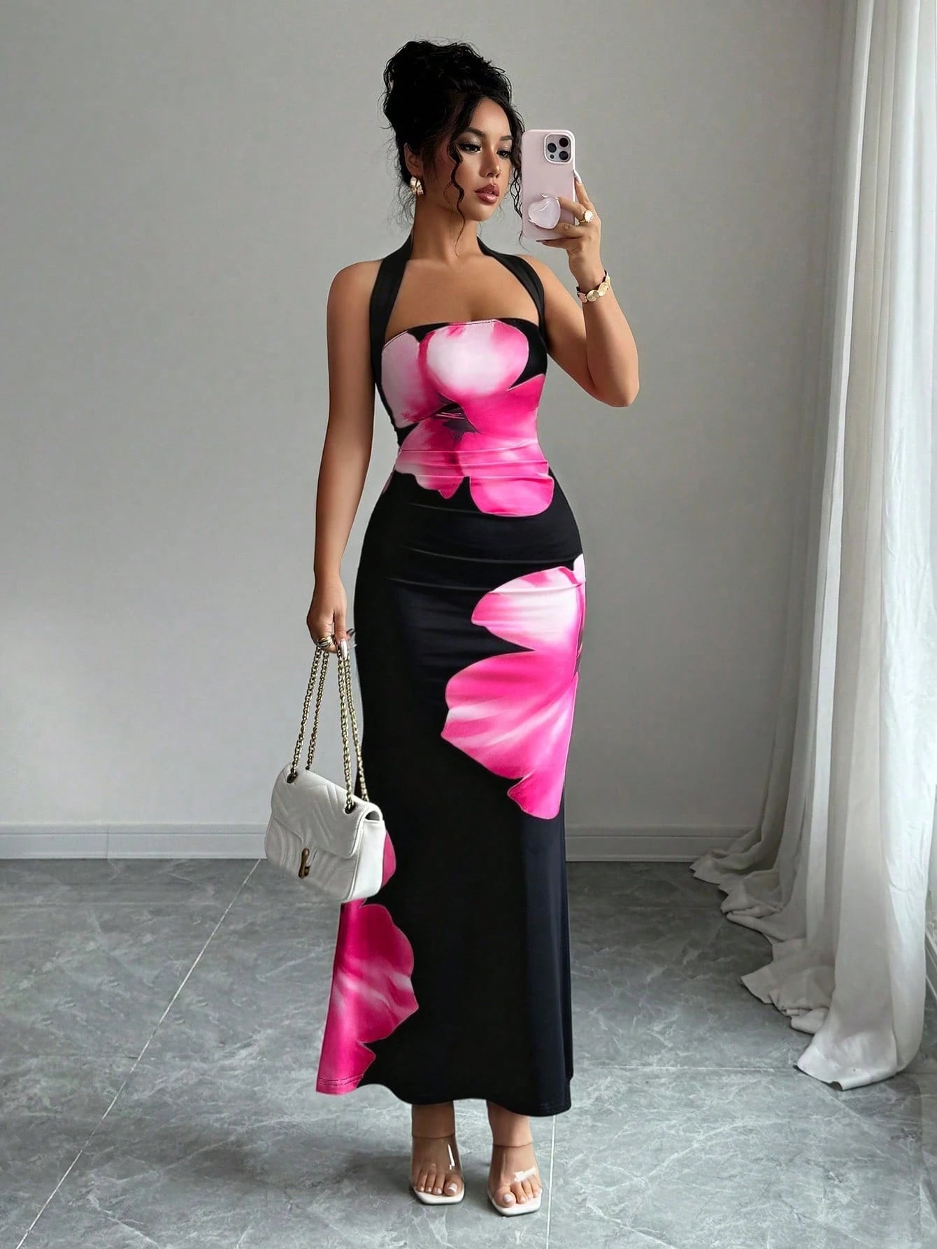 Elenzga Women's 2025 Summer Halter Tie Waist Slim Fit Printed Mid-Length Dress - image 11