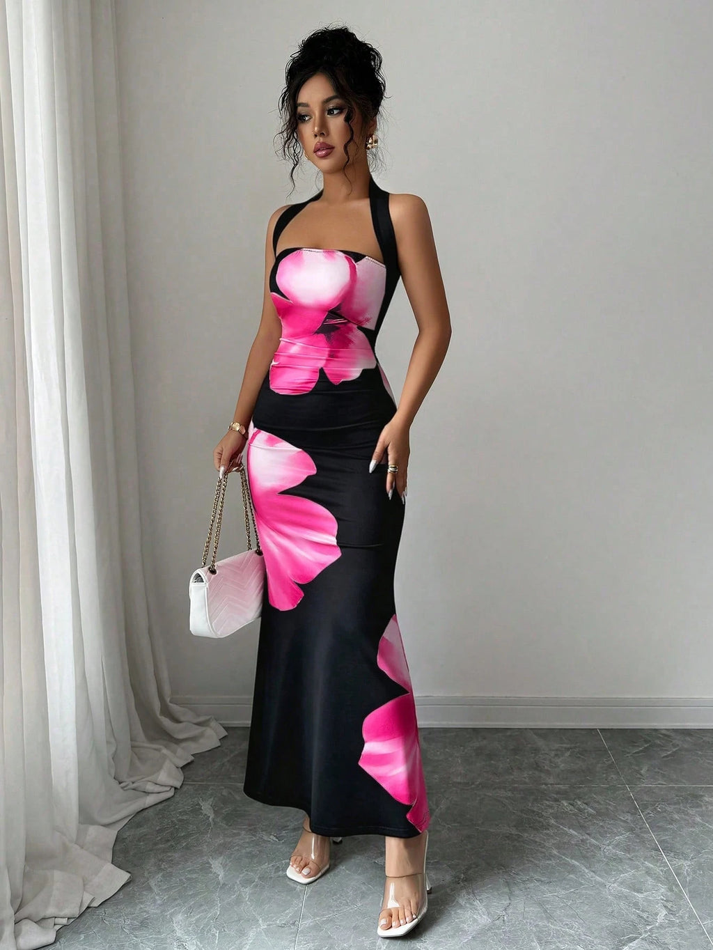 Elenzga Women's 2025 Summer Halter Tie Waist Slim Fit Printed Mid-Length Dress - image 13