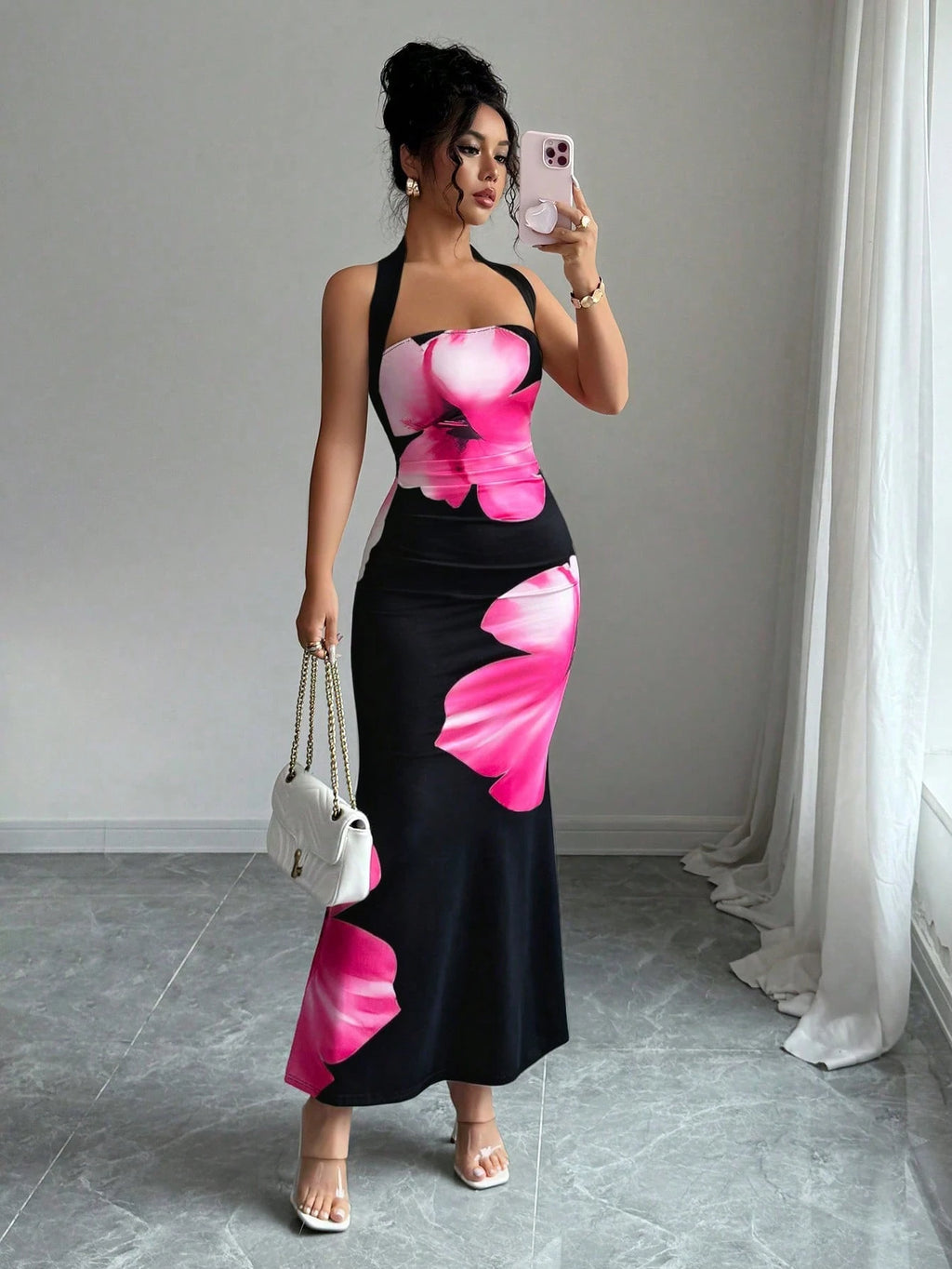 Elenzga Women's 2025 Summer Halter Tie Waist Slim Fit Printed Mid-Length Dress - image 14
