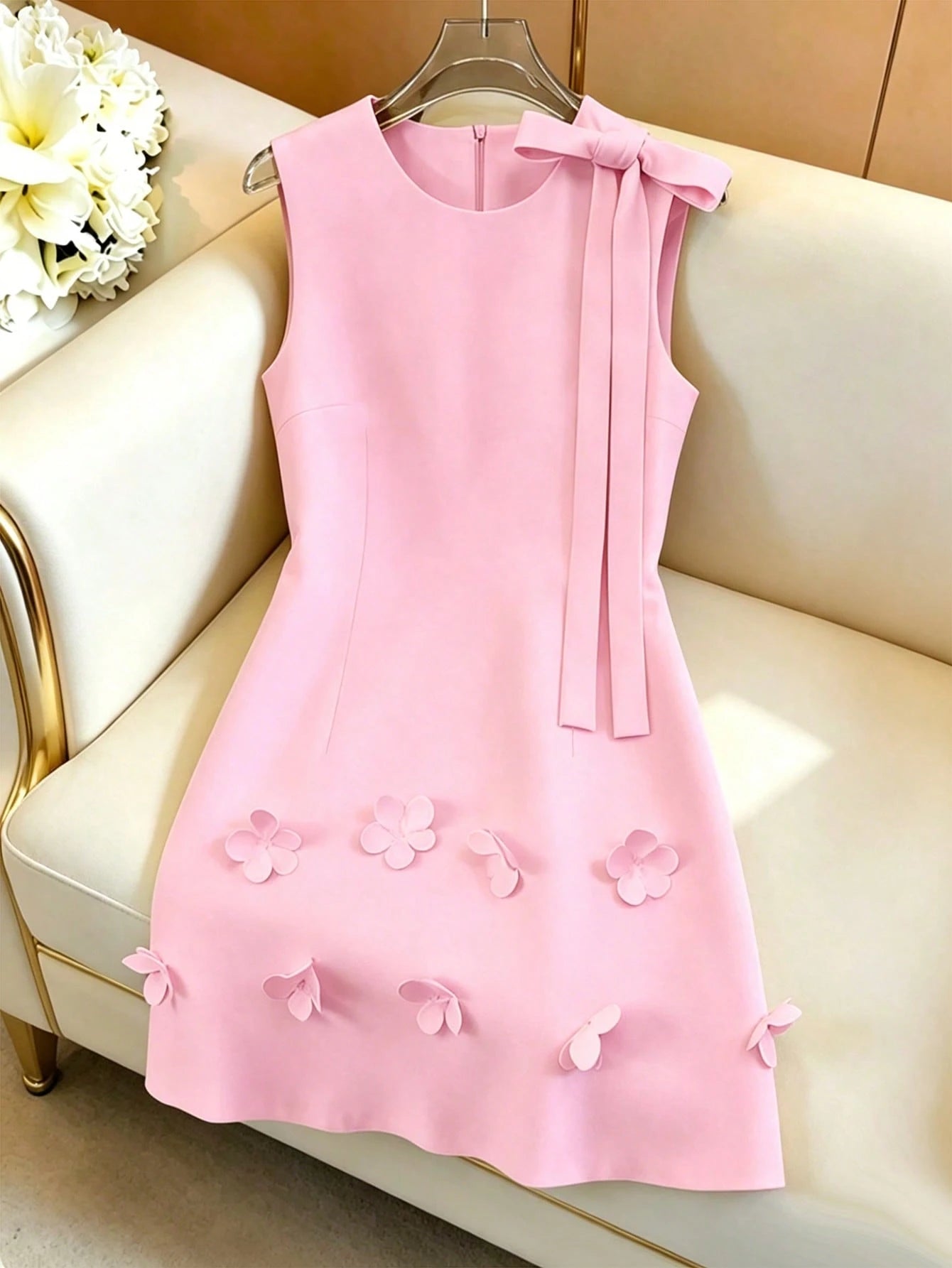 GlowEve French Elegant Women's Pale Yellow Summer Sleeveless Dress,Floral Petal 3D Flower Design With - image 17