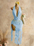 Mistrie Women's Bohemian Vacation-Style Sexy Halter Bodycon Dress