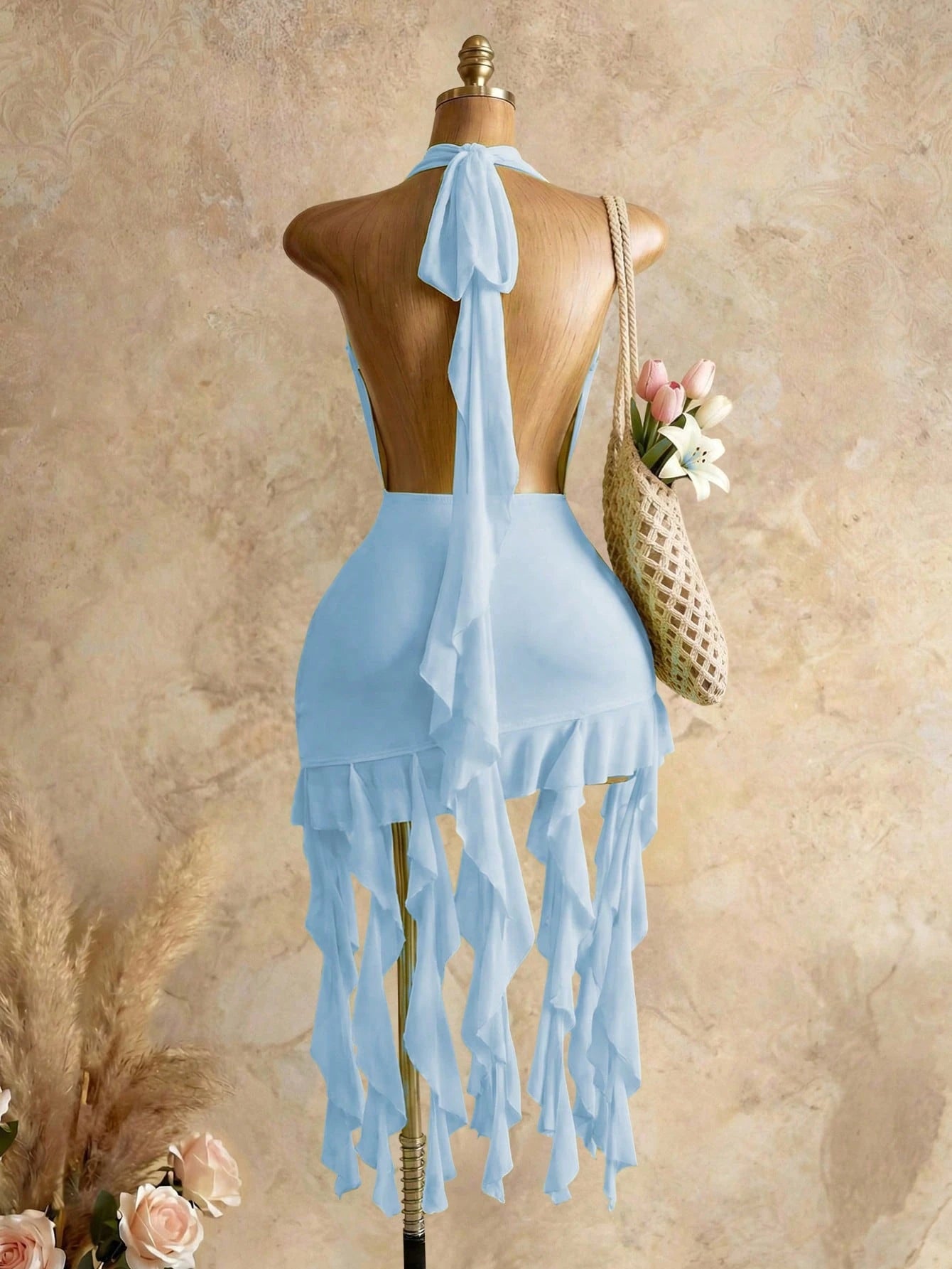 Mistrie Women's Bohemian Vacation-Style Sexy Halter Bodycon Dress
