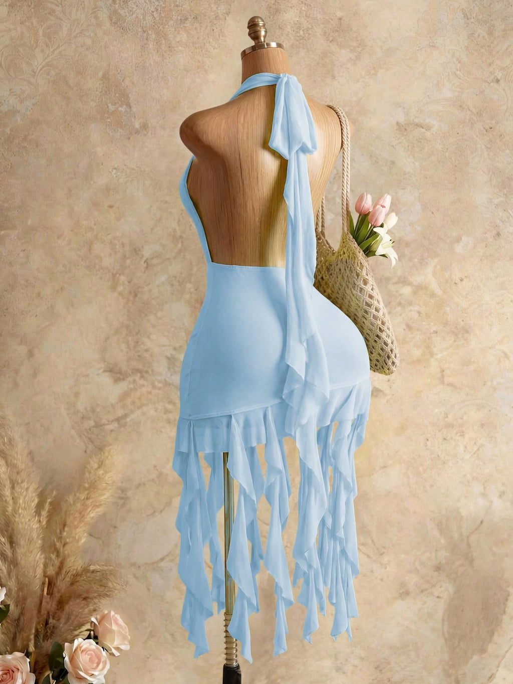 Mistrie Women's Bohemian Vacation-Style Sexy Halter Bodycon Dress