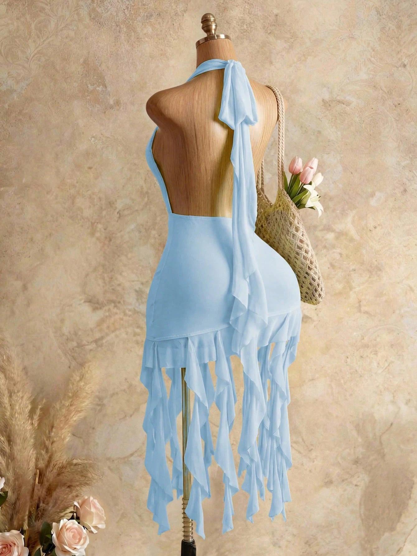 Mistrie Women's Bohemian Vacation-Style Sexy Halter Bodycon Dress With Asymmetrical Hem - image 3