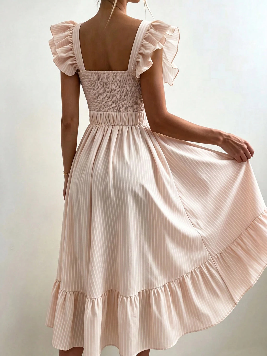 Pariaura Yellow Background White Striped Women's Summer Dress,