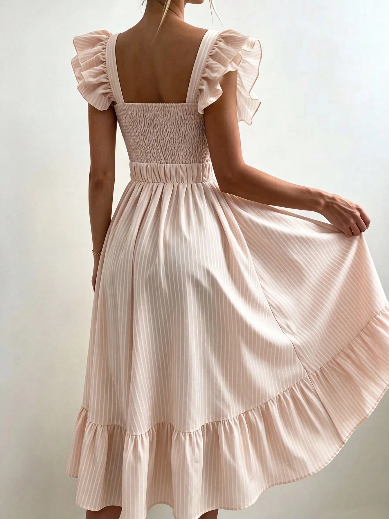 Pariaura Yellow Background White Striped Women's Summer Dress,