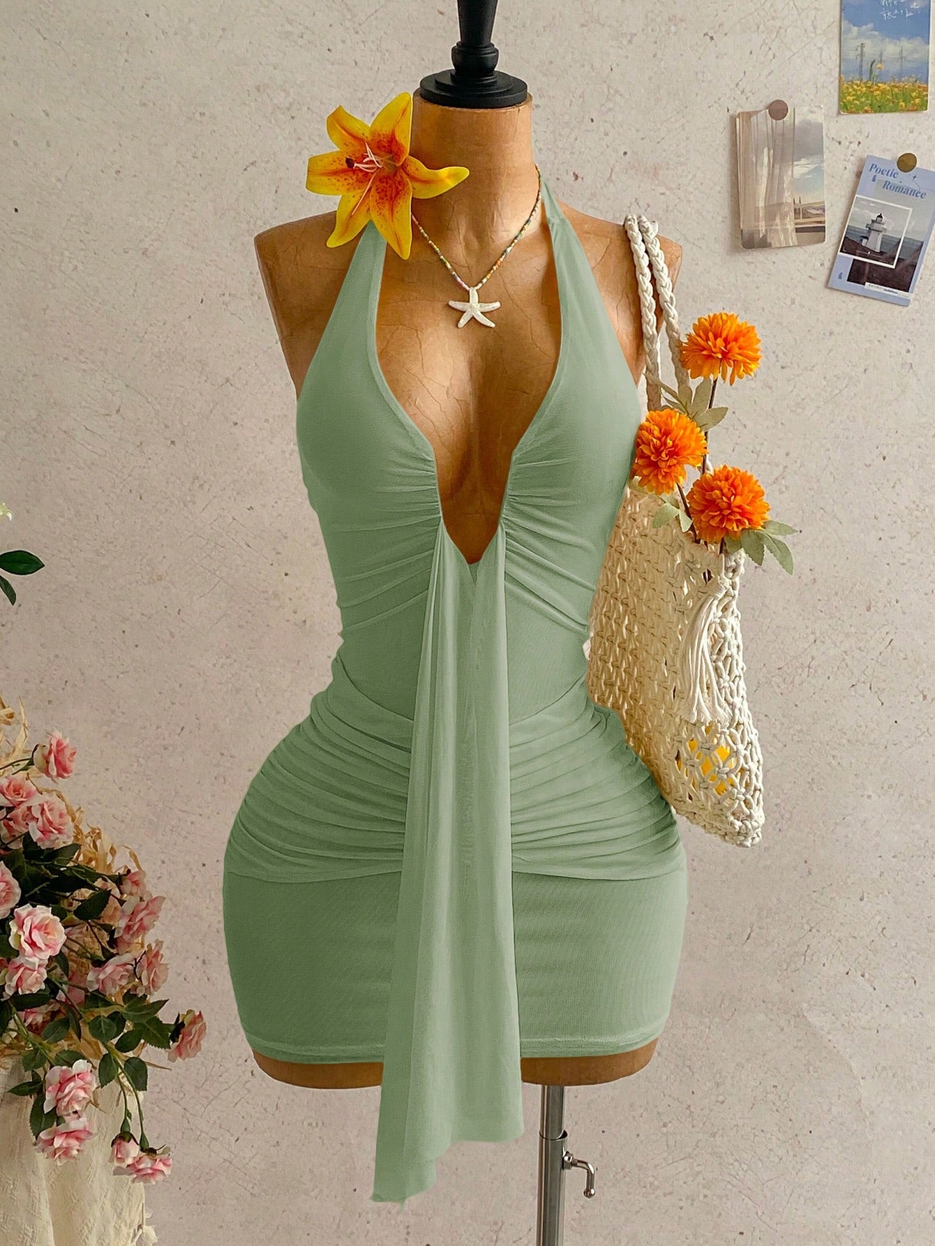 Ure Wave Women's Casual Vacation Sexy Ribbon Halter Bowknot Ruched