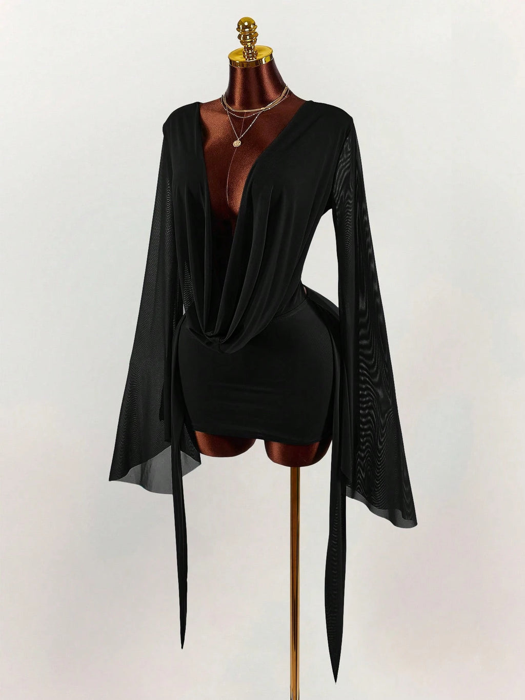 Amplova Romantic Vacation Earth Tone Low Cut Draped Neckline Flared