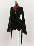 Amplova Romantic Vacation Earth Tone Low Cut Draped Neckline Flared