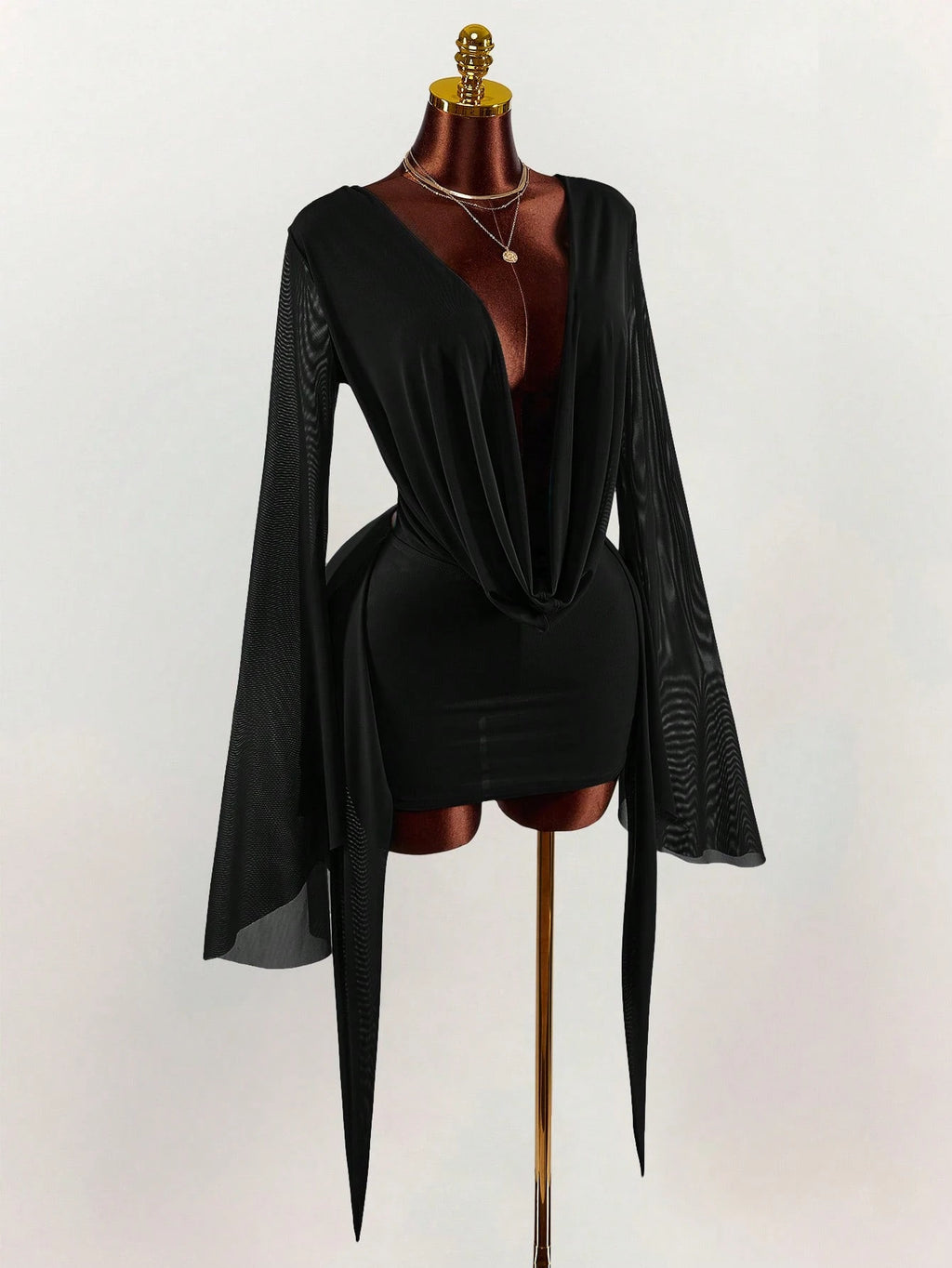 Amplova Romantic Vacation Earth Tone Low Cut Draped Neckline Flared
