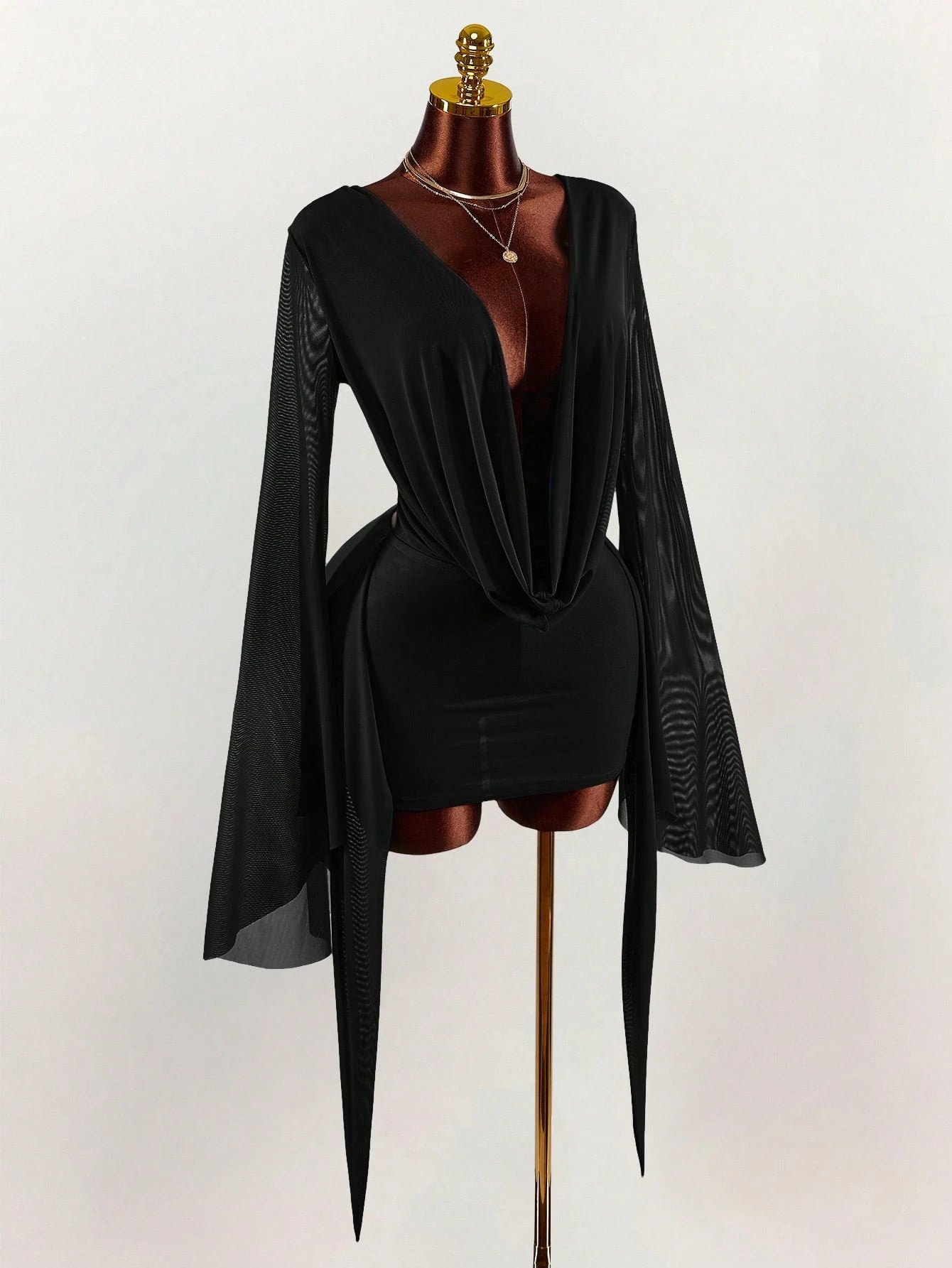 Amplova Romantic Vacation Earth Tone Low Cut Draped Neckline Flared