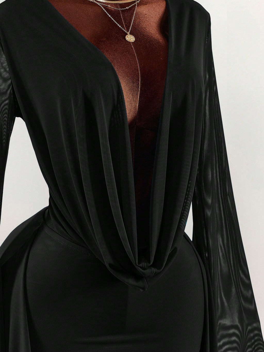 Amplova Romantic Vacation Earth Tone Low Cut Draped Neckline Flared