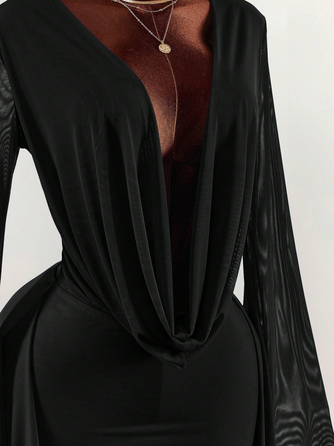 Amplova Romantic Vacation Earth Tone Low Cut Draped Neckline Flared