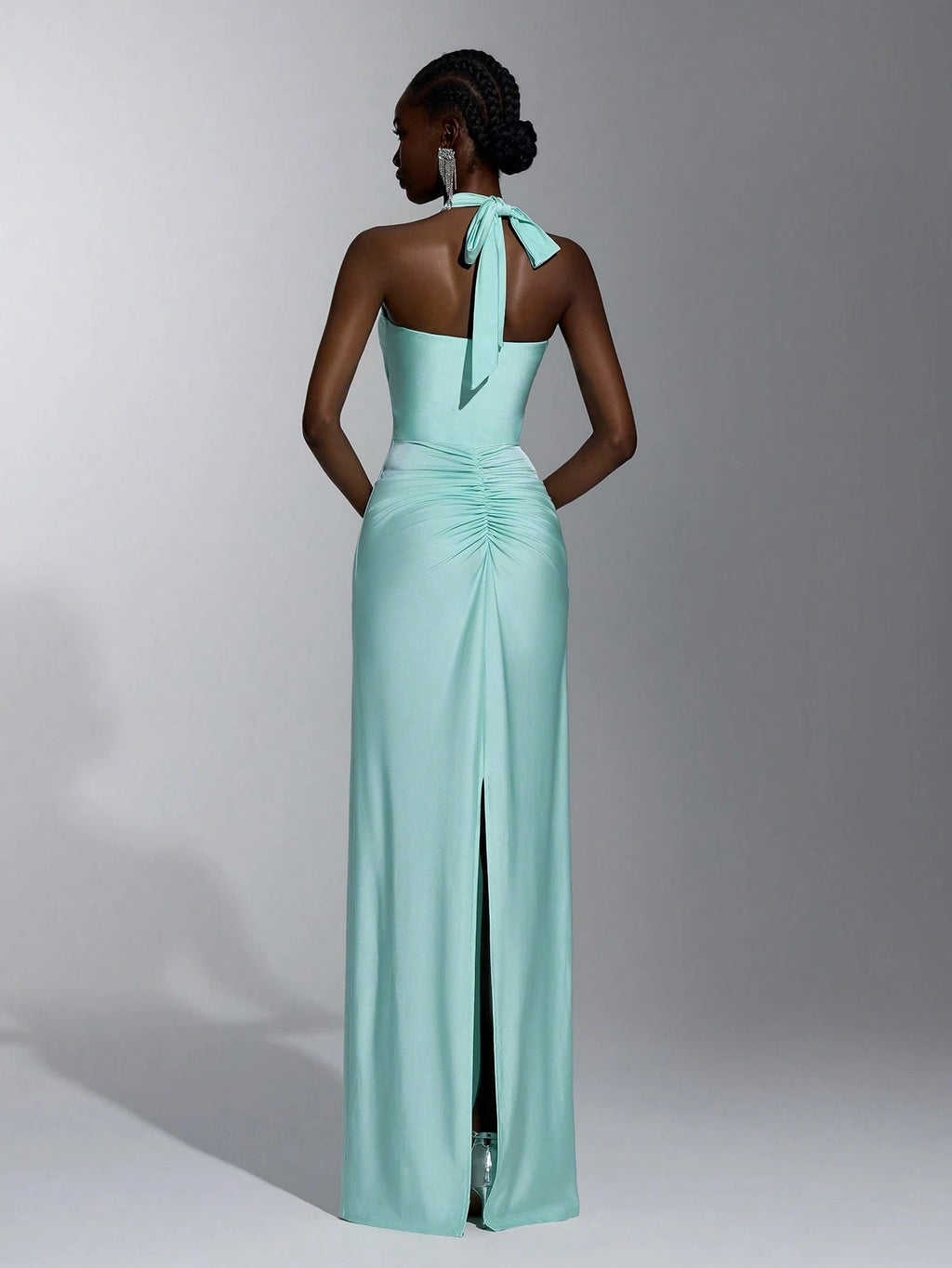 Elitara Elegant, Simple, Minimalist, Light Blue, Matte Knit Fabric, Halter Neck, Strapless, Backless, - image 2