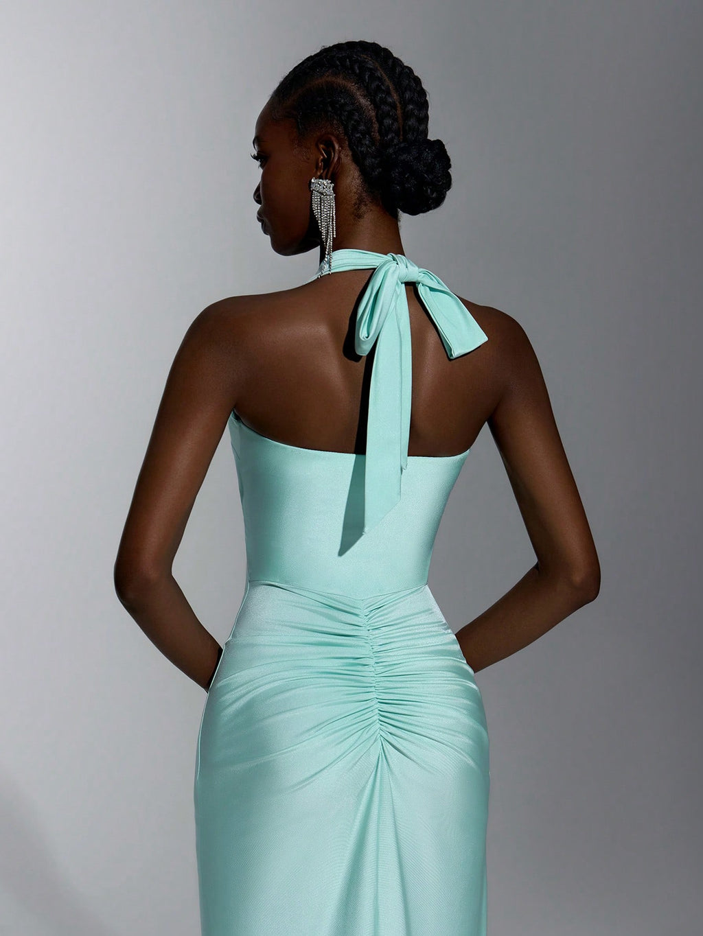 Elitara Elegant, Simple, Minimalist, Light Blue, Matte Knit Fabric, Halter Neck, Strapless, Backless, - image 3