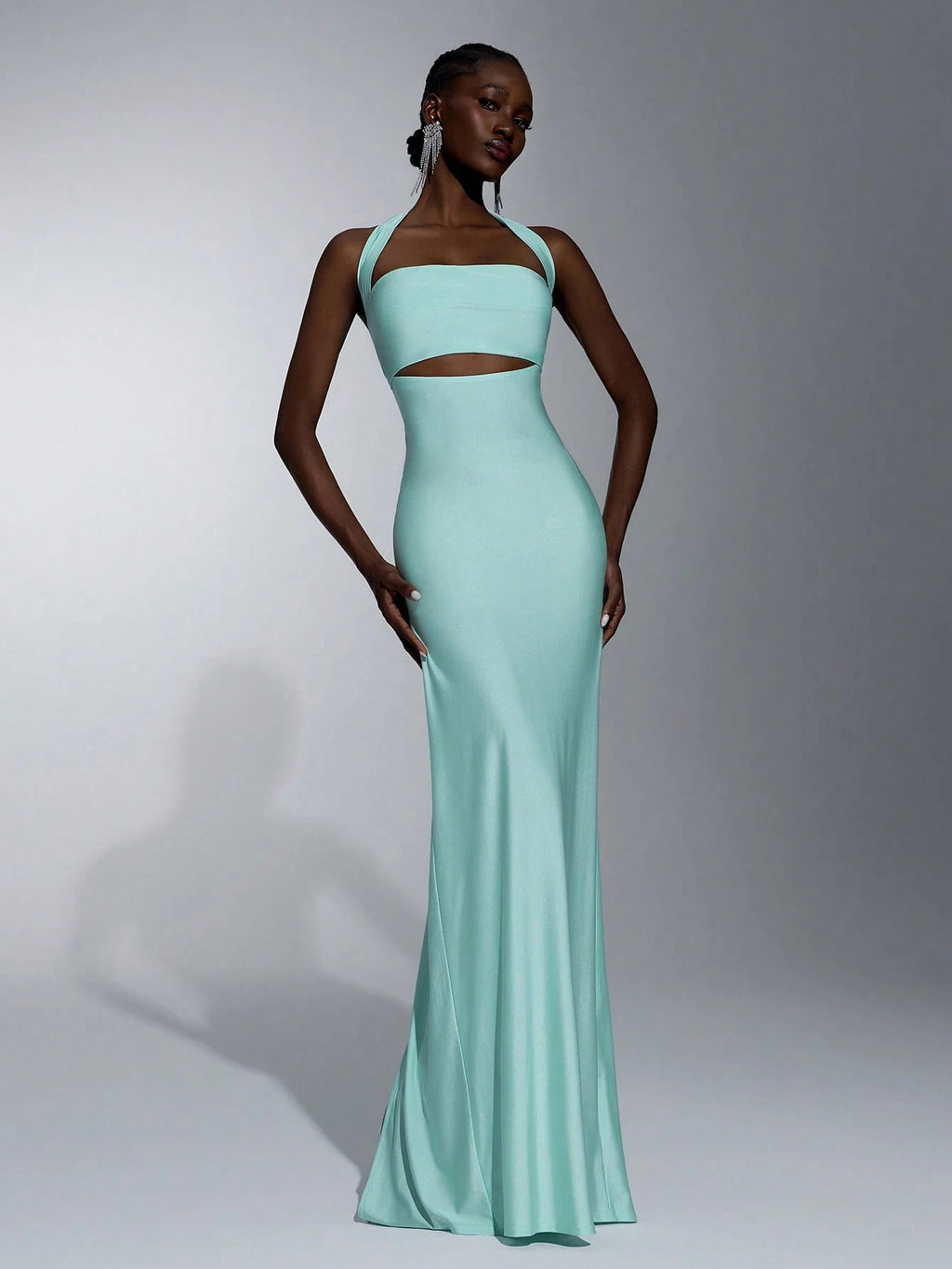 Elitara Elegant, Simple, Minimalist, Light Blue, Matte Knit Fabric, Halter Neck, Strapless, Backless, - image 5