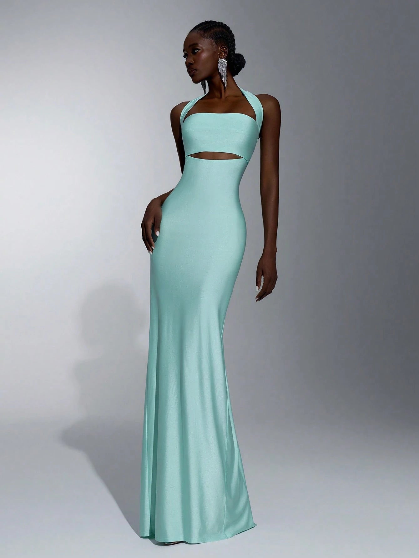 Elitara Elegant, Simple, Minimalist, Light Blue, Matte Knit Fabric, Halter Neck, Strapless, Backless, - image 6